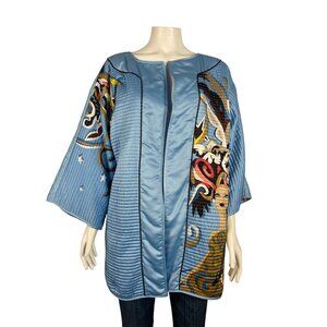 Very Vollbracht Kimono Jacket Small Blue Quilted Reversible Woman Print